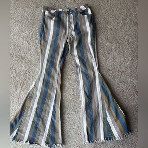 Womens Striped Bell Bottom Jeans L Flare Stretch (Hope Horizon) 80s, 90s Hippie